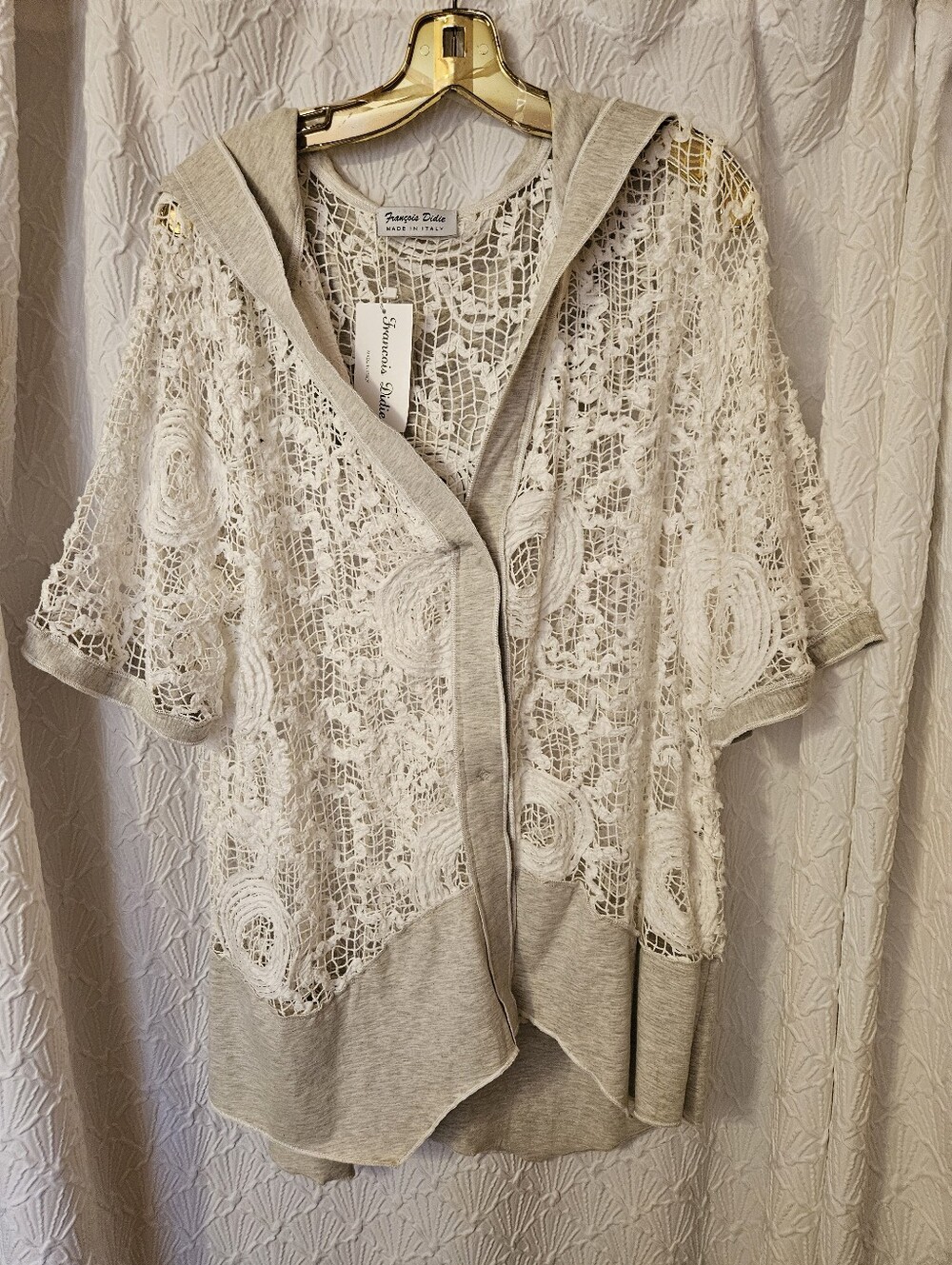 Francois Didie  Lace Crochet Hooded Cardigan in Cream